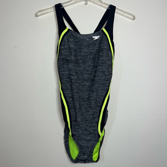 Speedo Quantum Swimsuit Gray One Piece Open Back Racerback Size 10 - Picture 5 of 12